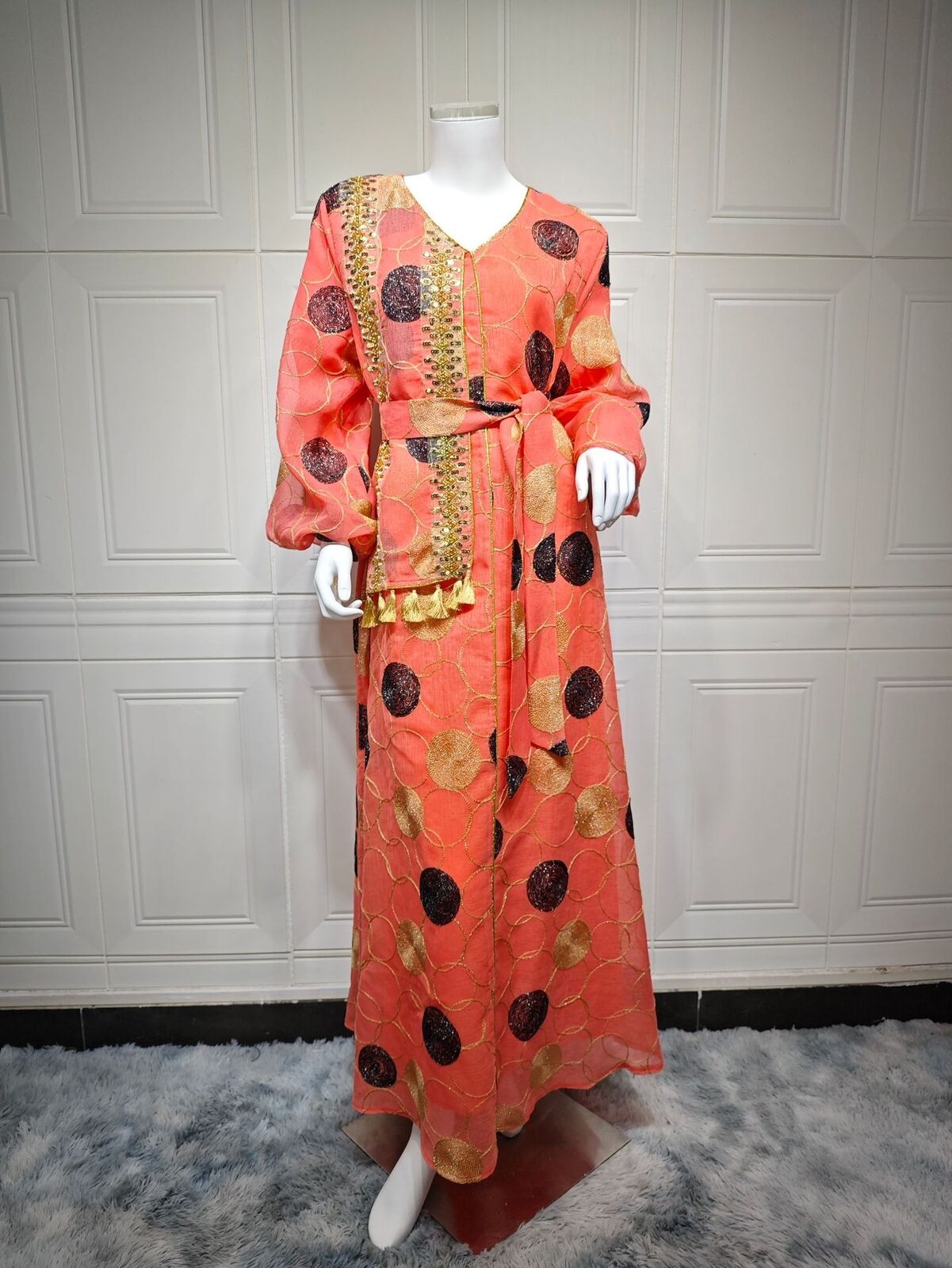 Women Muslim Abaya Maxi Dress Evening Kaftan Long Robe Floral Printed Arab Gown - Picture 74 of 406