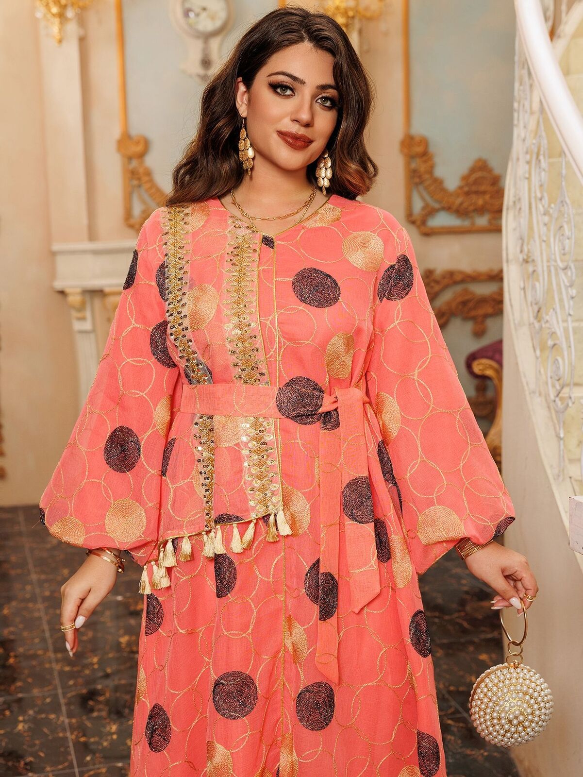 Women Muslim Abaya Maxi Dress Evening Kaftan Long Robe Floral Printed Arab Gown - Picture 75 of 406