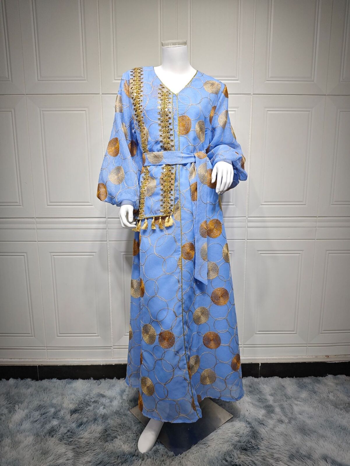Women Muslim Abaya Maxi Dress Evening Kaftan Long Robe Floral Printed Arab Gown - Picture 84 of 406
