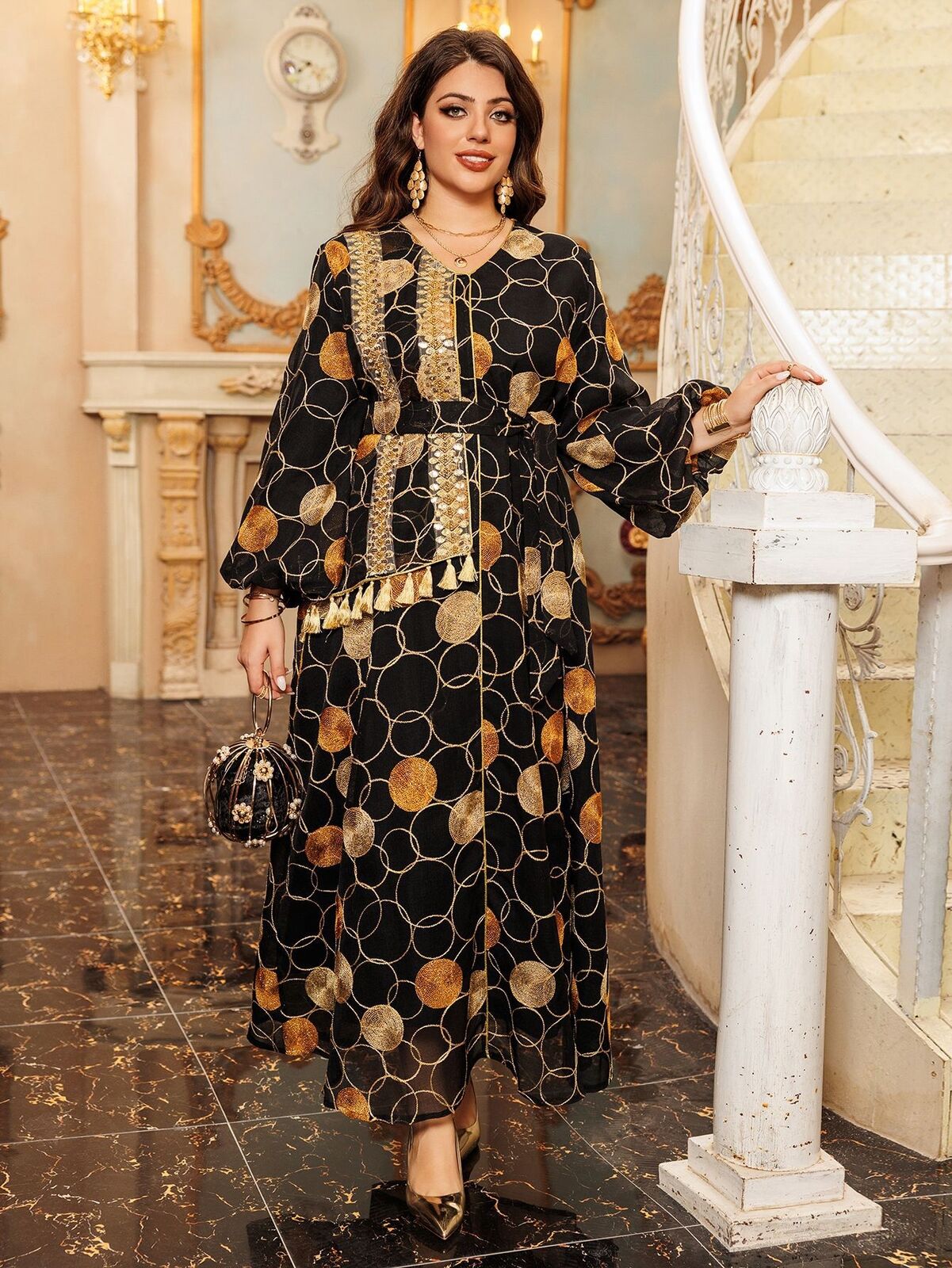 Women Muslim Abaya Maxi Dress Evening Kaftan Long Robe Floral Printed Arab Gown - Picture 87 of 406