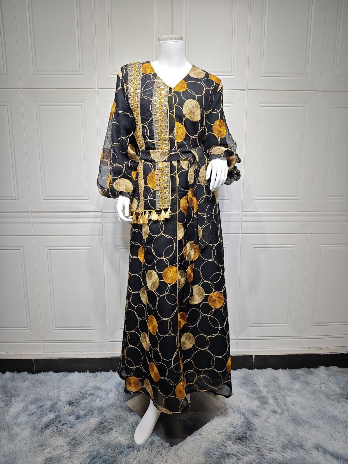 Women Muslim Abaya Maxi Dress Evening Kaftan Long Robe Floral Printed Arab Gown - Picture 94 of 406