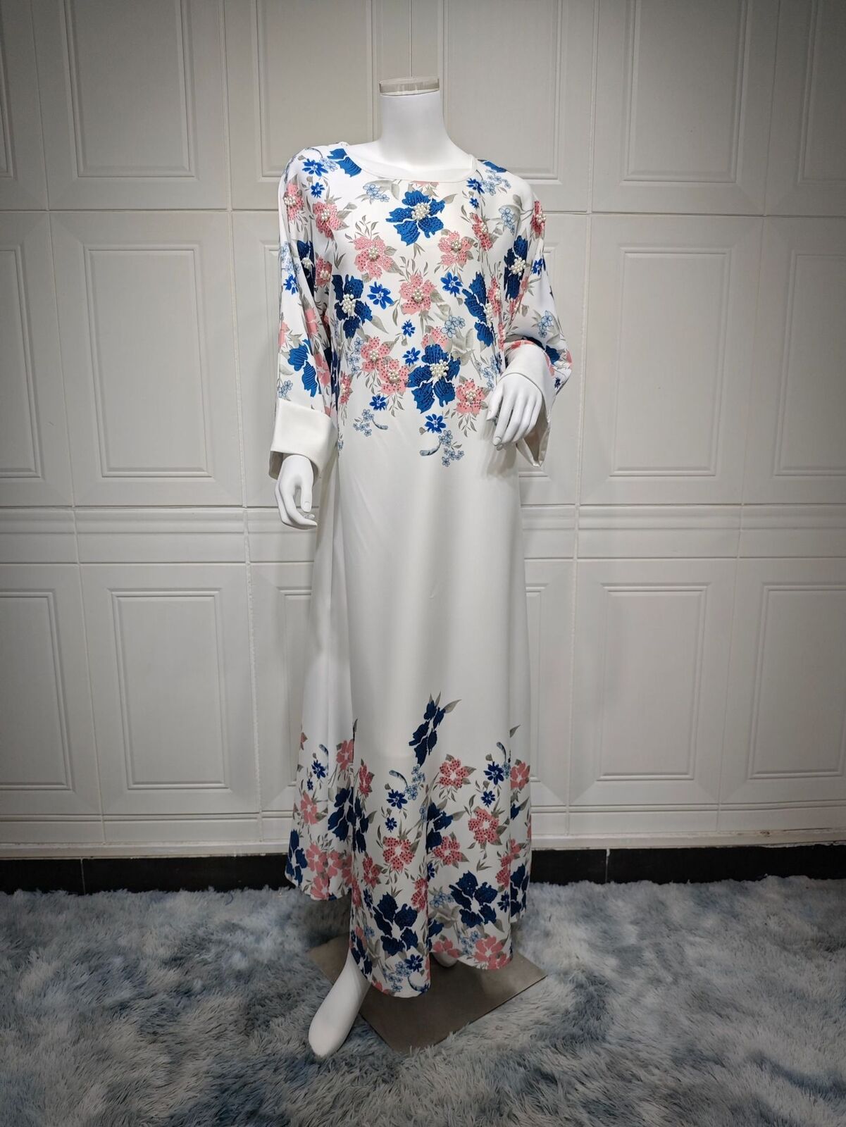 Women Muslim Abaya Maxi Dress Evening Kaftan Long Robe Floral Printed Arab Gown - Picture 97 of 406