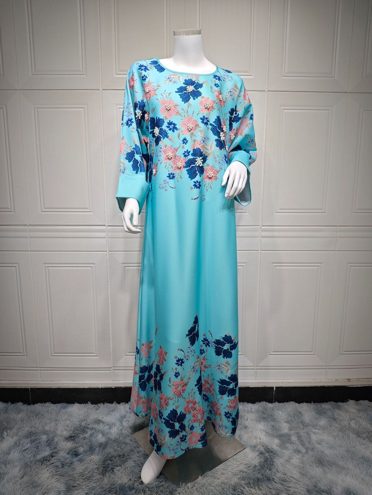 Women Muslim Abaya Maxi Dress Evening Kaftan Long Robe Floral Printed Arab Gown - Picture 109 of 406