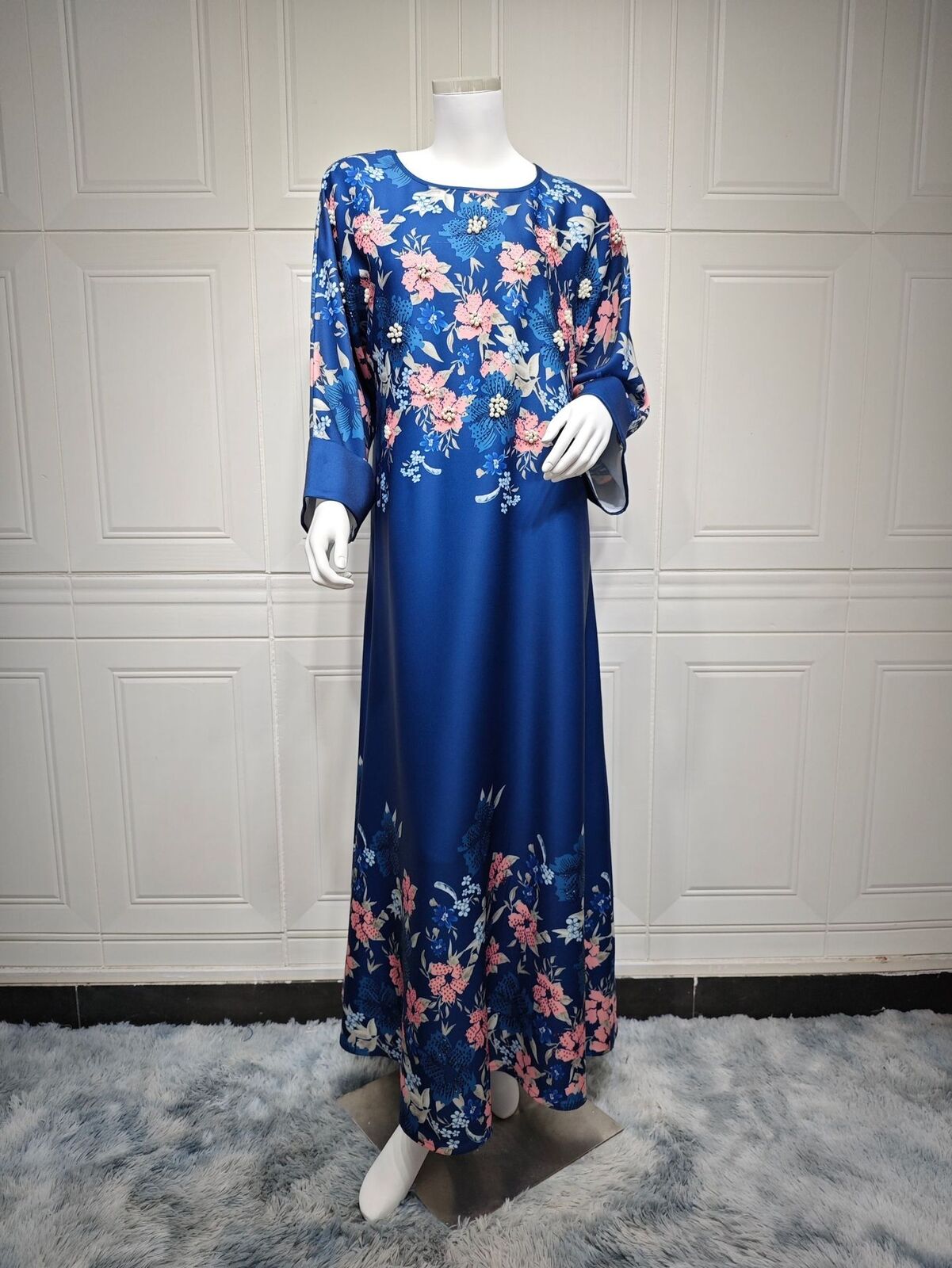 Women Muslim Abaya Maxi Dress Evening Kaftan Long Robe Floral Printed Arab Gown - Picture 113 of 406