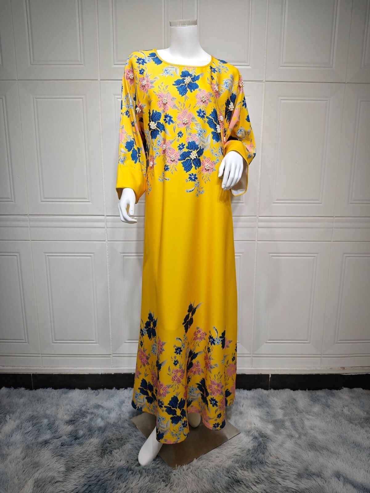 Women Muslim Abaya Maxi Dress Evening Kaftan Long Robe Floral Printed Arab Gown - Picture 125 of 406