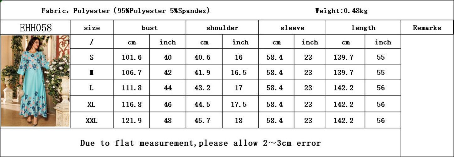 Women Muslim Abaya Maxi Dress Evening Kaftan Long Robe Floral Printed Arab Gown - Picture 127 of 406