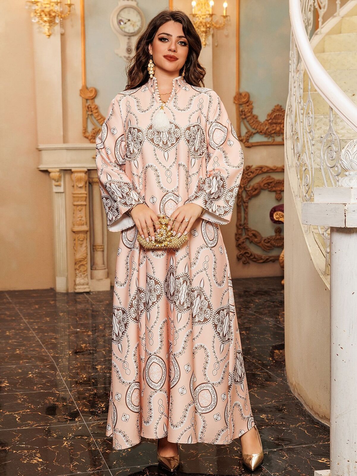 Women Muslim Abaya Maxi Dress Evening Kaftan Long Robe Floral Printed Arab Gown - Picture 130 of 406