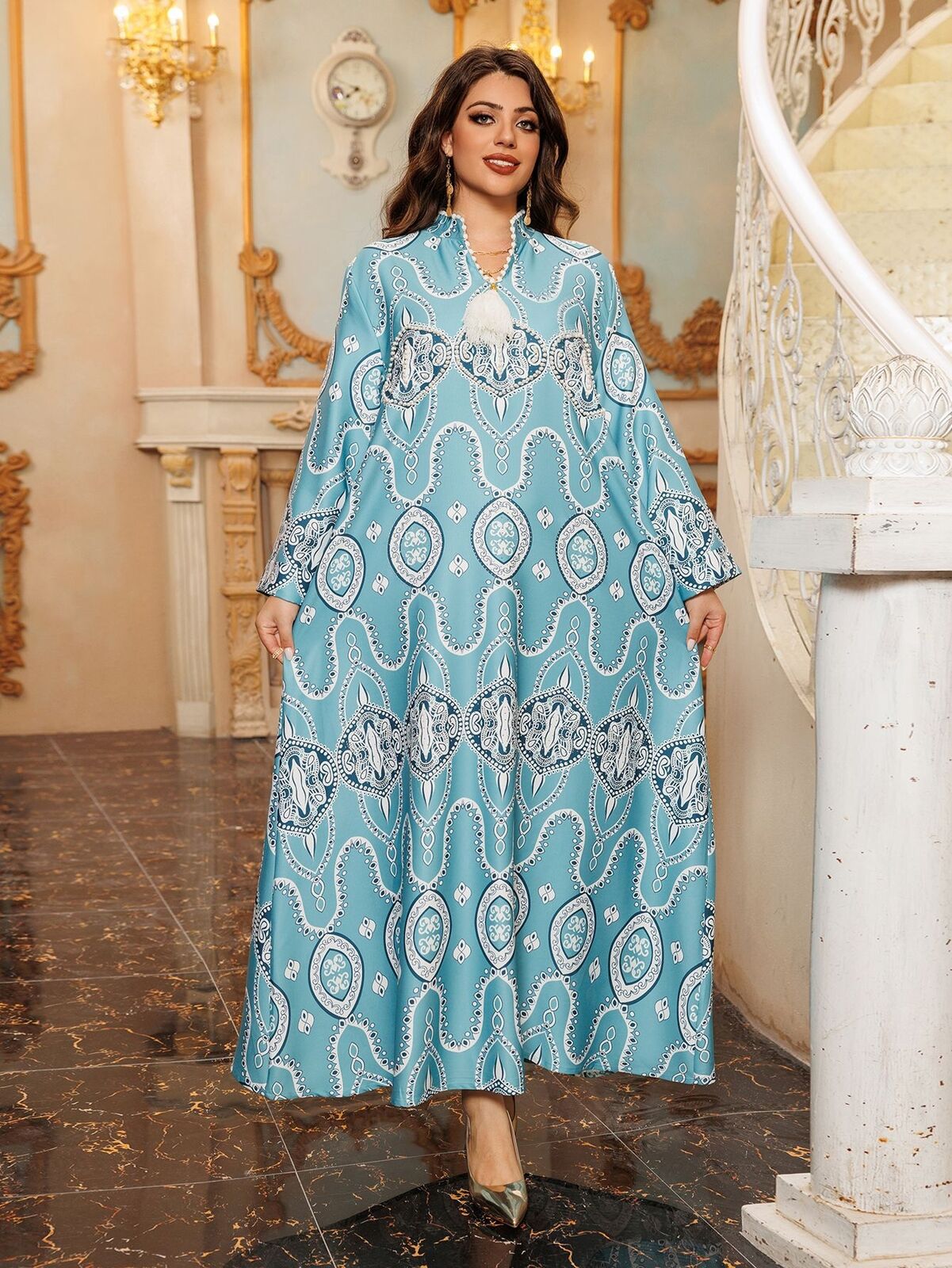 Women Muslim Abaya Maxi Dress Evening Kaftan Long Robe Floral Printed Arab Gown - Picture 136 of 406