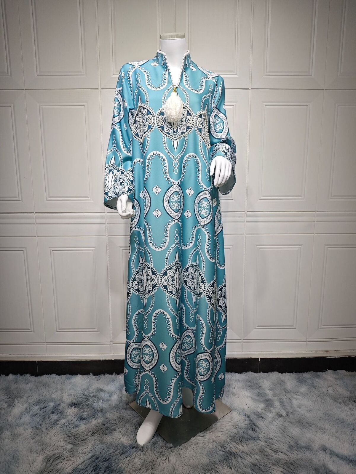 Women Muslim Abaya Maxi Dress Evening Kaftan Long Robe Floral Printed Arab Gown - Picture 137 of 406