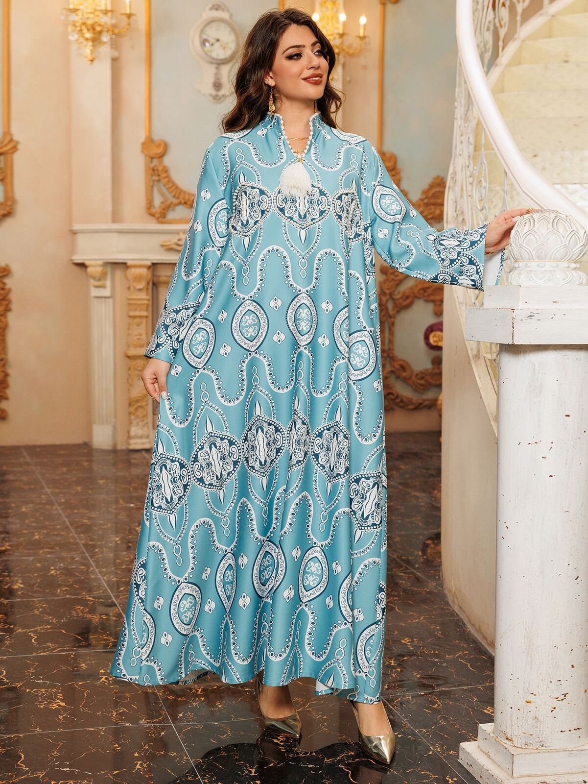 Women Muslim Abaya Maxi Dress Evening Kaftan Long Robe Floral Printed Arab Gown - Picture 140 of 406