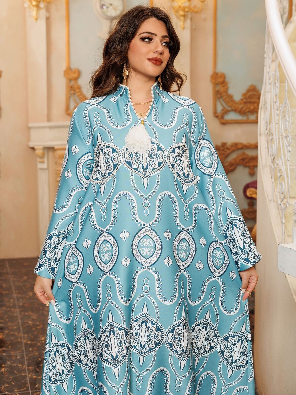 Women Muslim Abaya Maxi Dress Evening Kaftan Long Robe Floral Printed Arab Gown - Picture 143 of 406