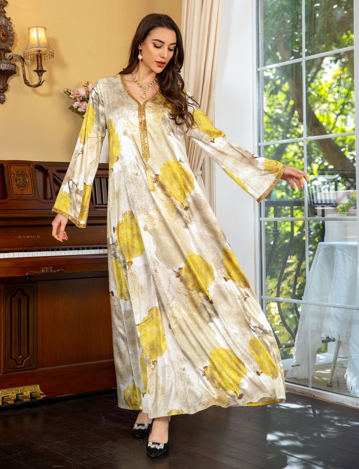 Women Muslim Abaya Maxi Dress Evening Kaftan Long Robe Floral Printed Arab Gown - Picture 169 of 406
