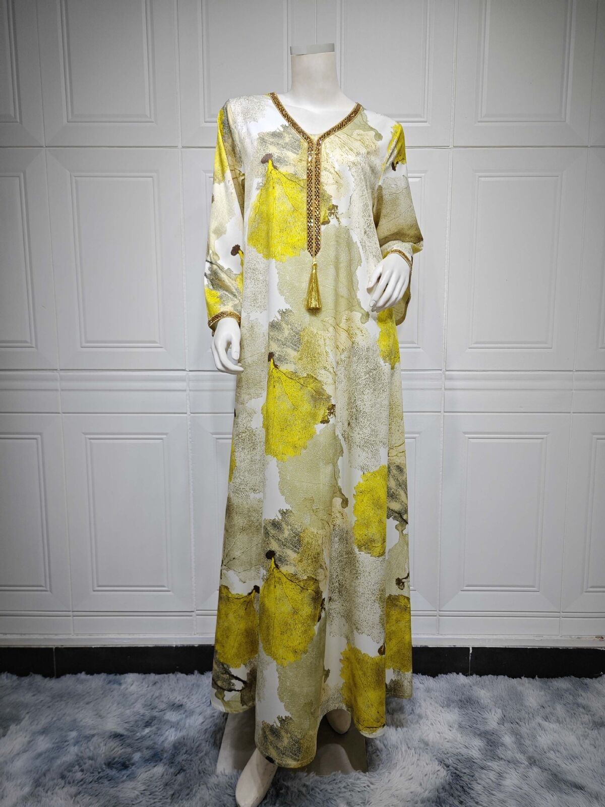 Women Muslim Abaya Maxi Dress Evening Kaftan Long Robe Floral Printed Arab Gown - Picture 172 of 406