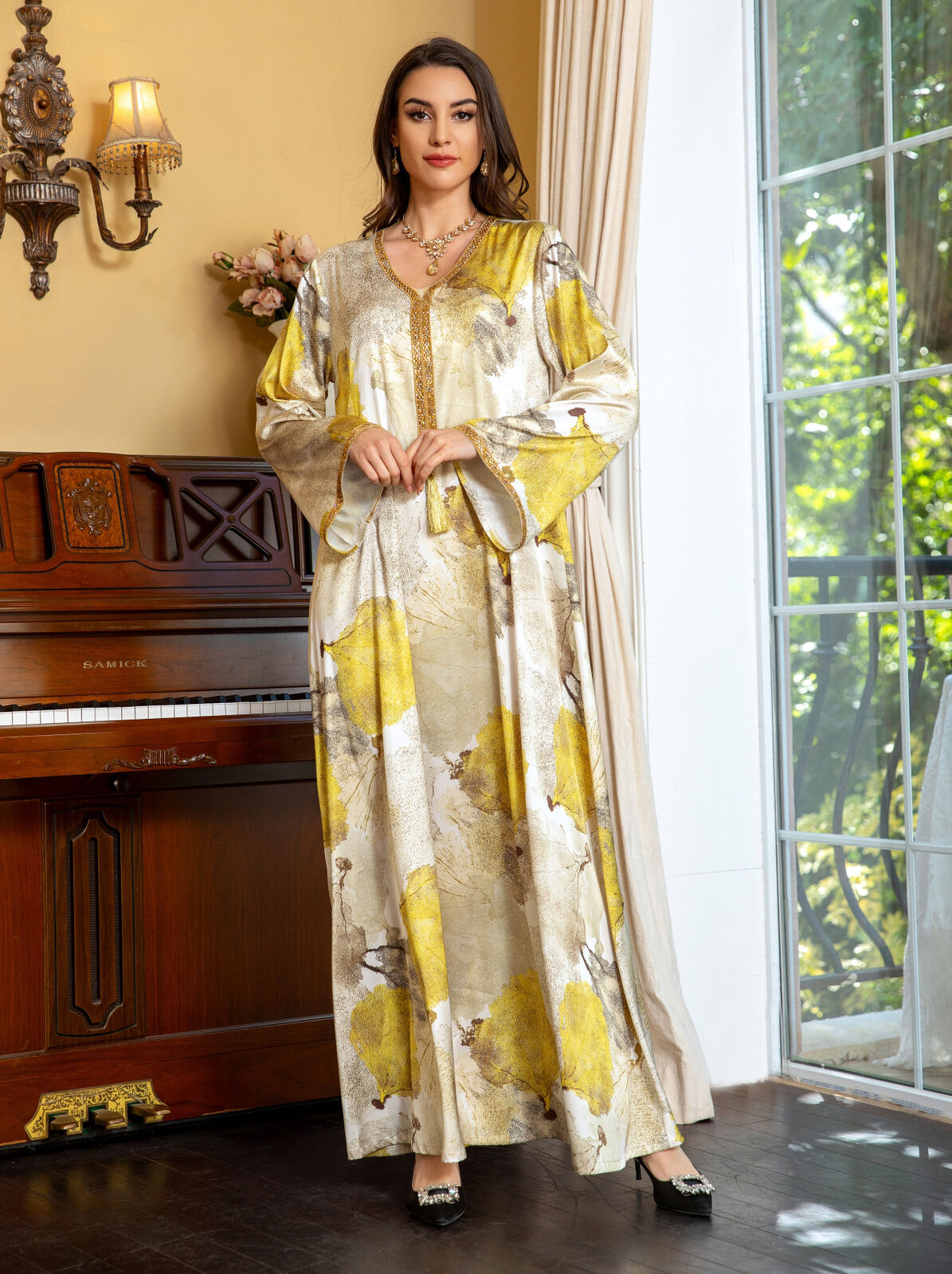 Women Muslim Abaya Maxi Dress Evening Kaftan Long Robe Floral Printed Arab Gown - Picture 174 of 406