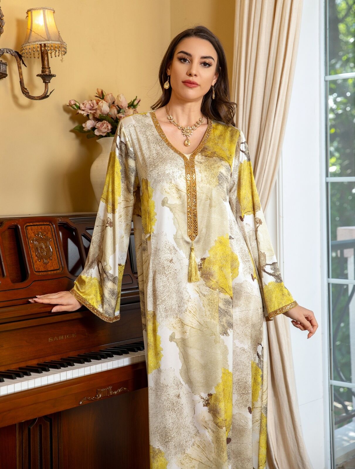 Women Muslim Abaya Maxi Dress Evening Kaftan Long Robe Floral Printed Arab Gown - Picture 176 of 406