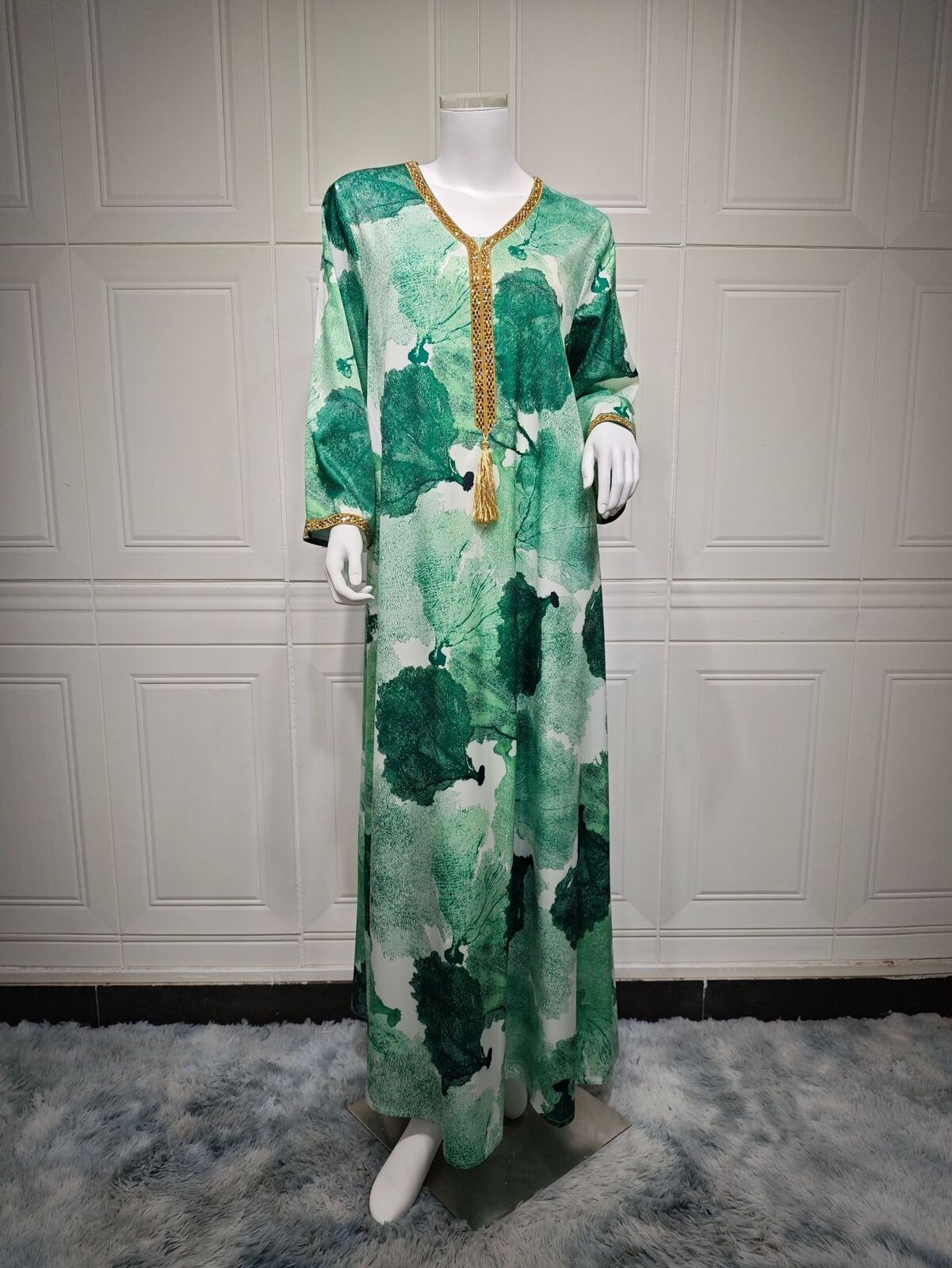 Women Muslim Abaya Maxi Dress Evening Kaftan Long Robe Floral Printed Arab Gown - Picture 183 of 406