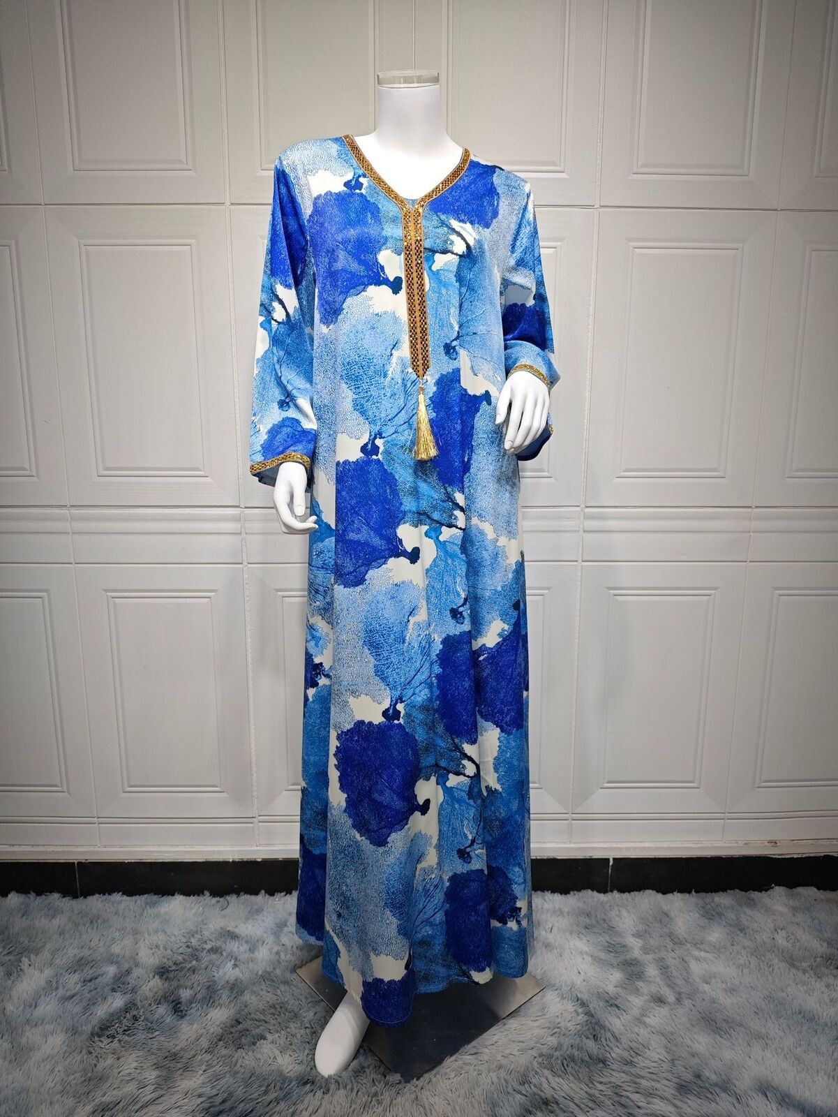 Women Muslim Abaya Maxi Dress Evening Kaftan Long Robe Floral Printed Arab Gown - Picture 189 of 406