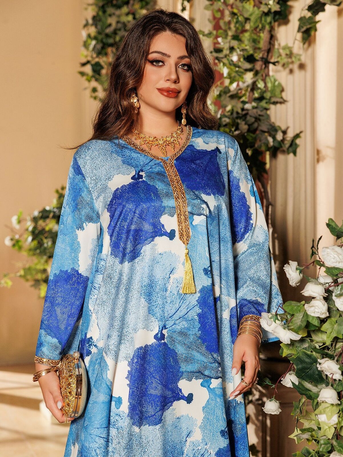 Women Muslim Abaya Maxi Dress Evening Kaftan Long Robe Floral Printed Arab Gown - Picture 193 of 406