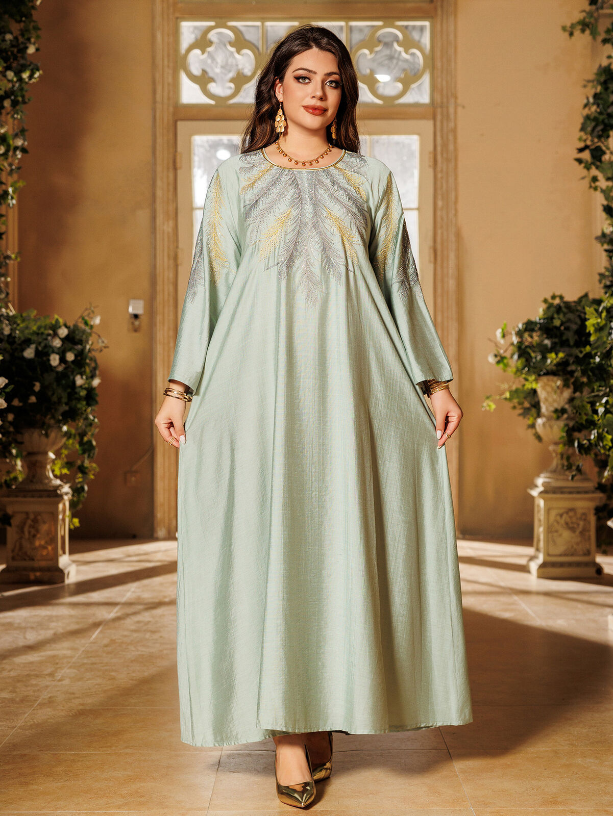 Women Muslim Abaya Maxi Dress Evening Kaftan Long Robe Floral Printed Arab Gown - Picture 196 of 406