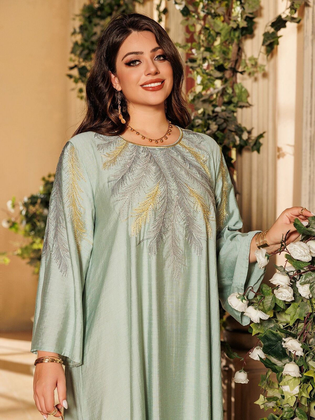 Women Muslim Abaya Maxi Dress Evening Kaftan Long Robe Floral Printed Arab Gown - Picture 197 of 406