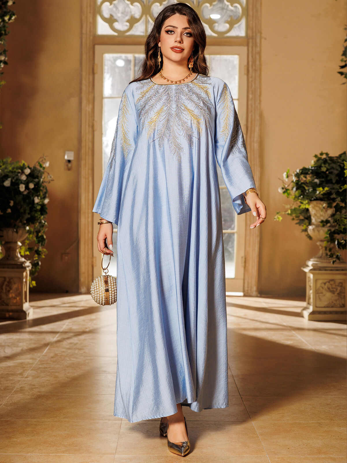 Women Muslim Abaya Maxi Dress Evening Kaftan Long Robe Floral Printed Arab Gown - Picture 203 of 406