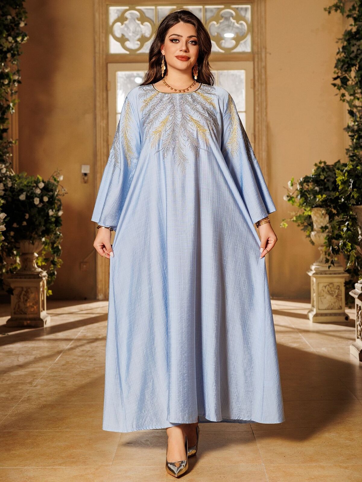 Women Muslim Abaya Maxi Dress Evening Kaftan Long Robe Floral Printed Arab Gown - Picture 204 of 406