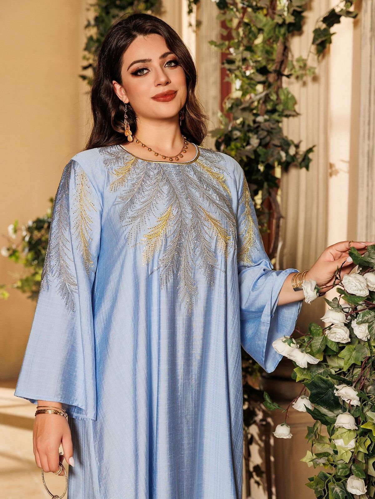 Women Muslim Abaya Maxi Dress Evening Kaftan Long Robe Floral Printed Arab Gown - Picture 205 of 406