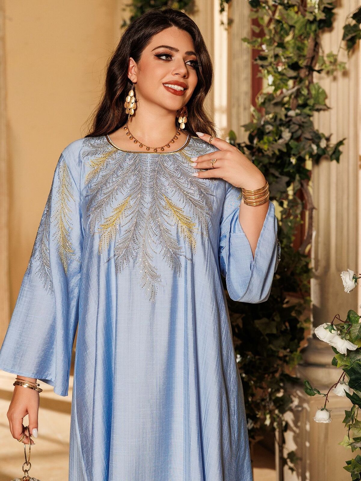 Women Muslim Abaya Maxi Dress Evening Kaftan Long Robe Floral Printed Arab Gown - Picture 207 of 406