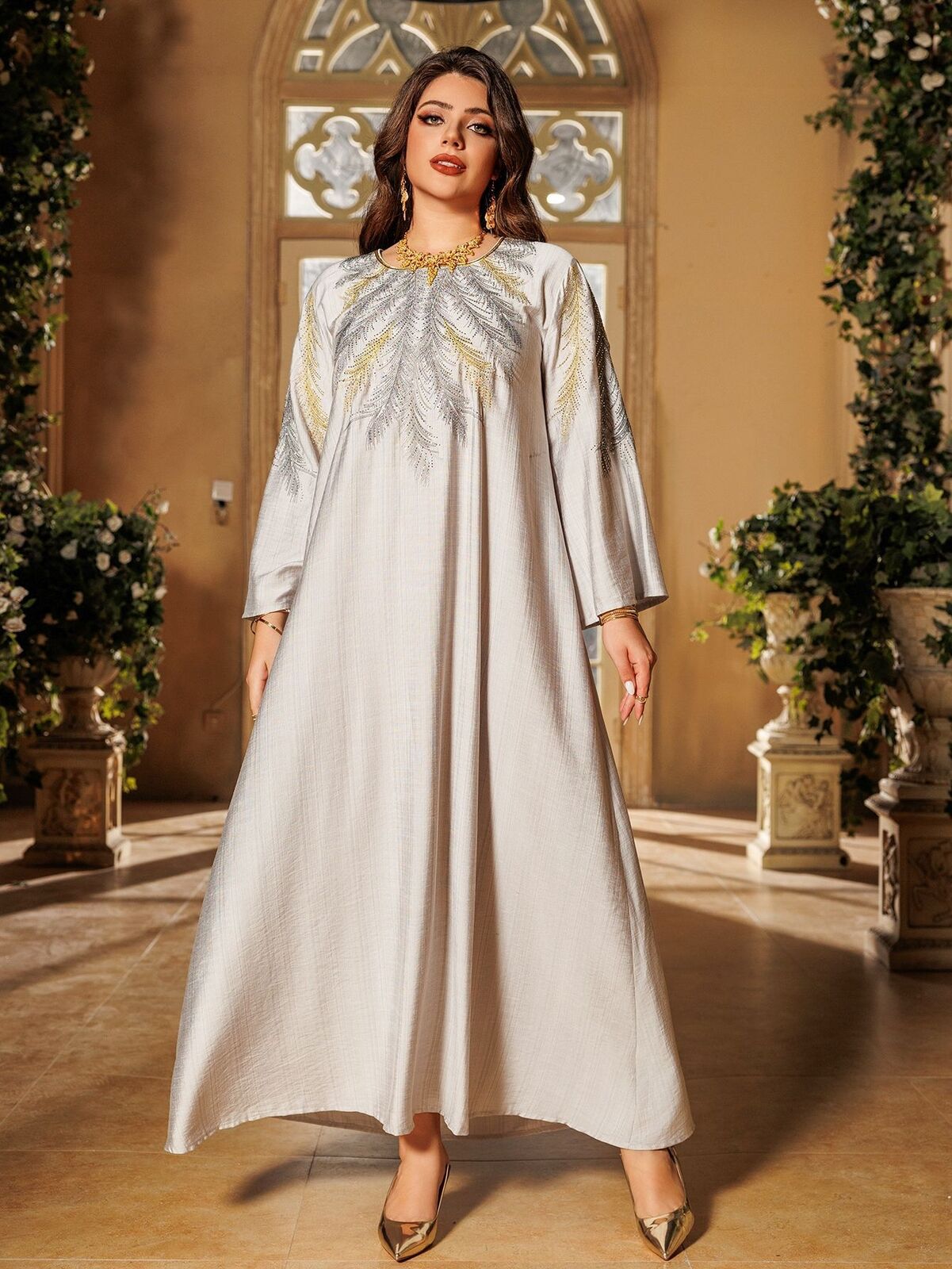 Women Muslim Abaya Maxi Dress Evening Kaftan Long Robe Floral Printed Arab Gown - Picture 210 of 406