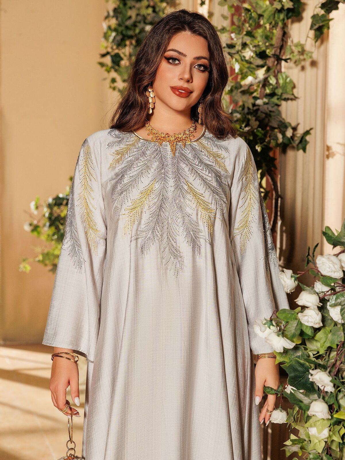 Women Muslim Abaya Maxi Dress Evening Kaftan Long Robe Floral Printed Arab Gown - Picture 211 of 406