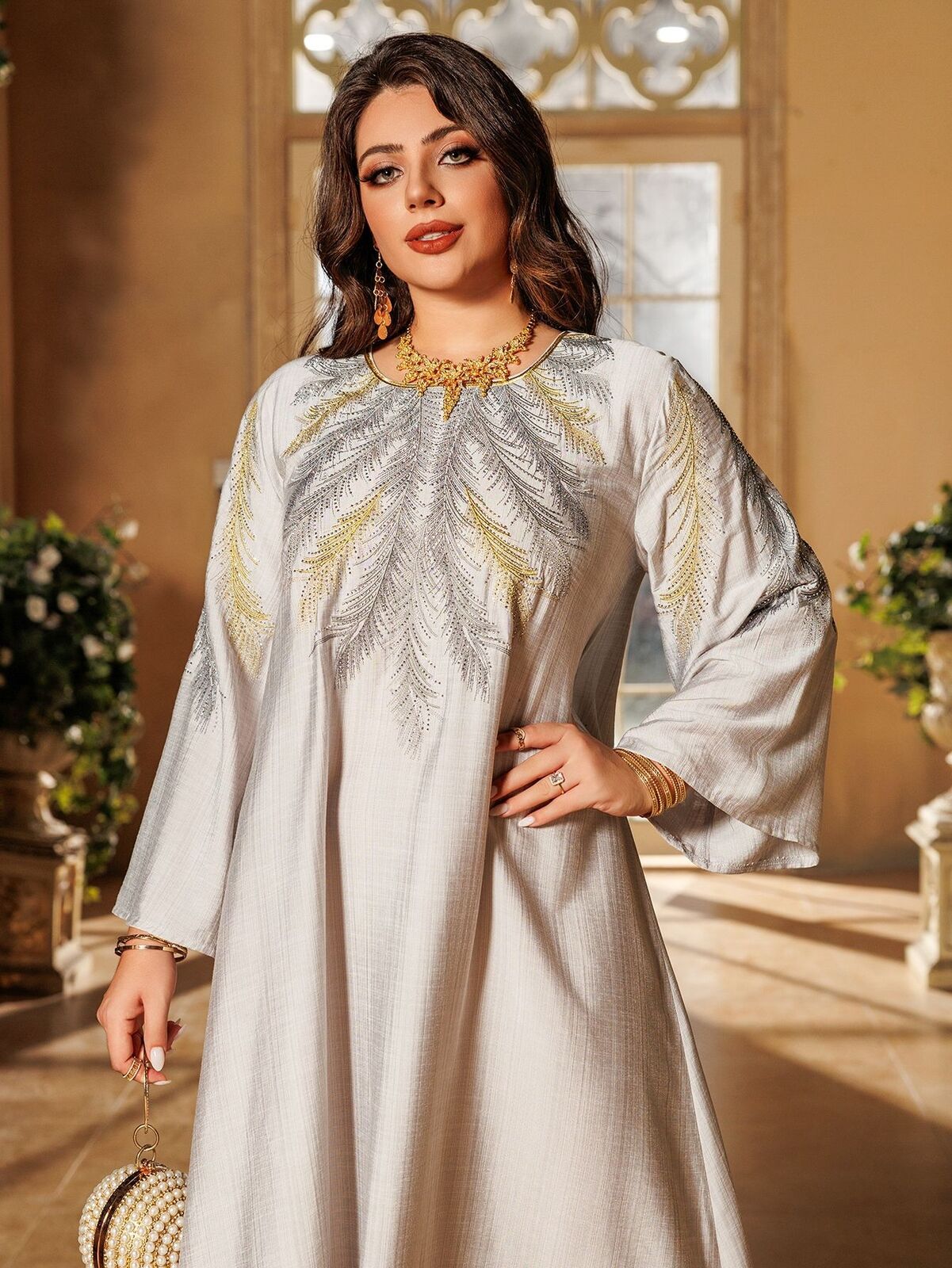 Women Muslim Abaya Maxi Dress Evening Kaftan Long Robe Floral Printed Arab Gown - Picture 214 of 406