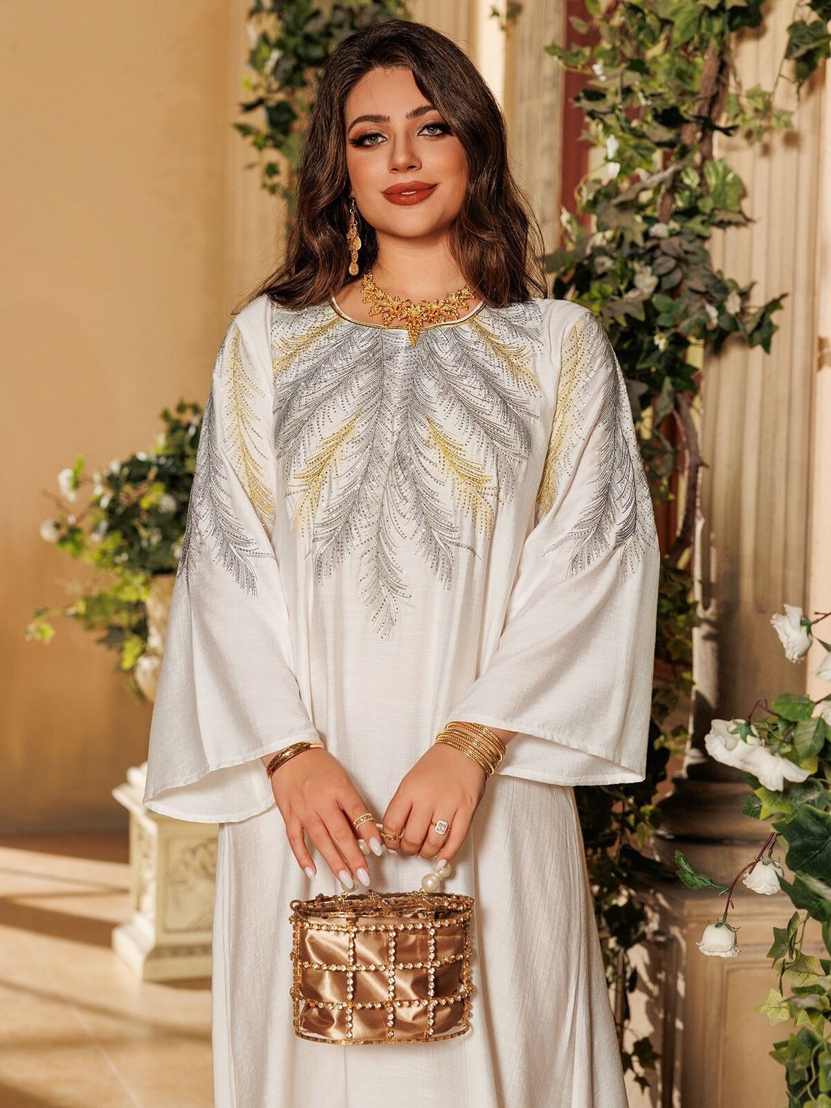 Women Muslim Abaya Maxi Dress Evening Kaftan Long Robe Floral Printed Arab Gown - Picture 218 of 406