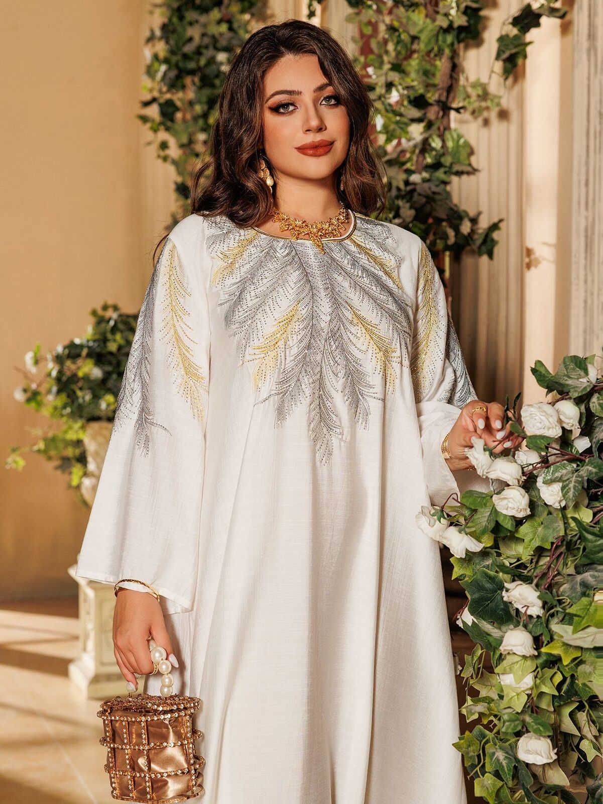 Women Muslim Abaya Maxi Dress Evening Kaftan Long Robe Floral Printed Arab Gown - Picture 221 of 406