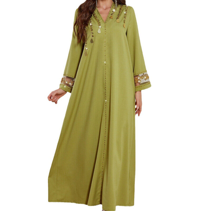 Women Muslim Abaya Maxi Dress Evening Kaftan Long Robe Floral Printed Arab Gown - Picture 231 of 406