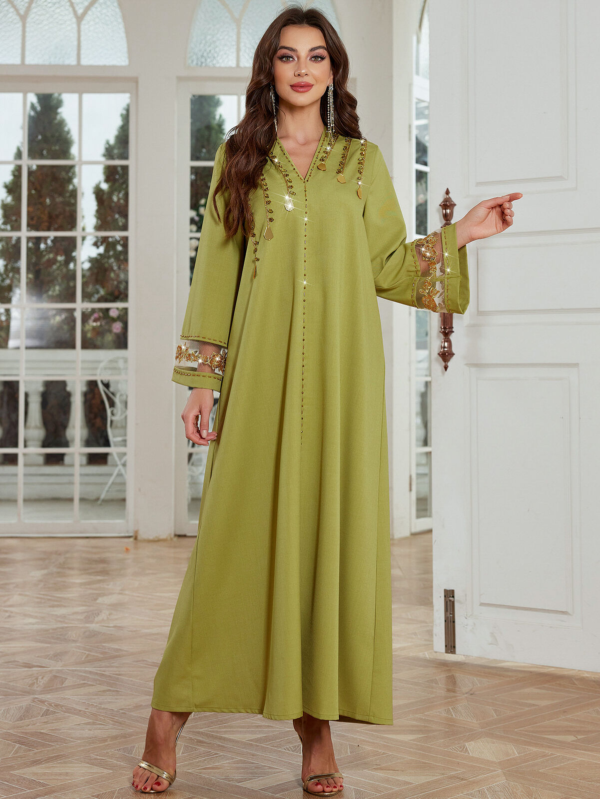 Women Muslim Abaya Maxi Dress Evening Kaftan Long Robe Floral Printed Arab Gown - Picture 234 of 406