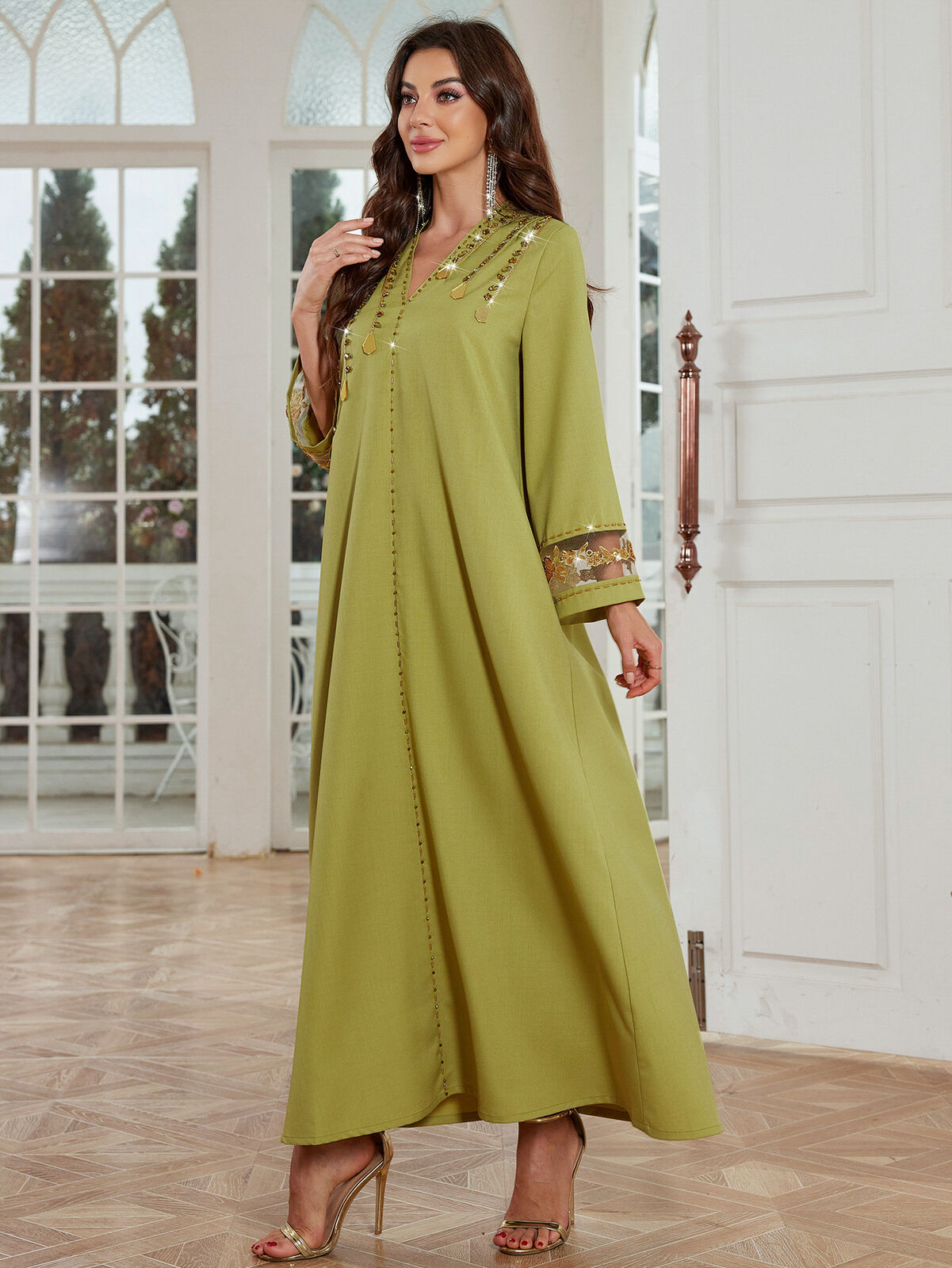 Women Muslim Abaya Maxi Dress Evening Kaftan Long Robe Floral Printed Arab Gown - Picture 235 of 406