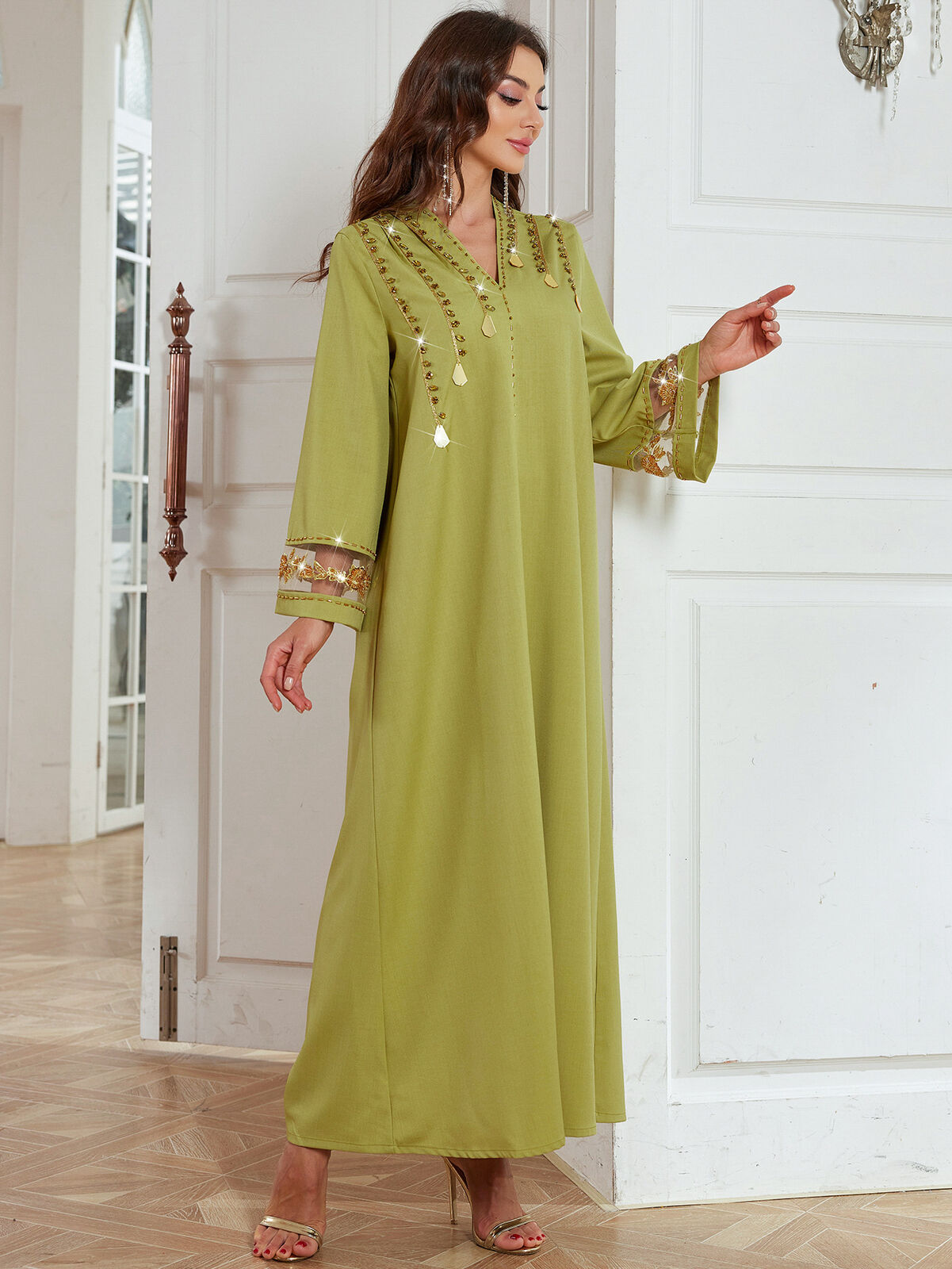 Women Muslim Abaya Maxi Dress Evening Kaftan Long Robe Floral Printed Arab Gown - Picture 237 of 406