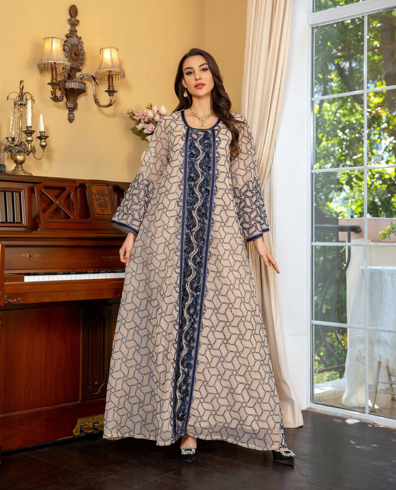 Women Muslim Abaya Maxi Dress Evening Kaftan Long Robe Floral Printed Arab Gown - Picture 241 of 406