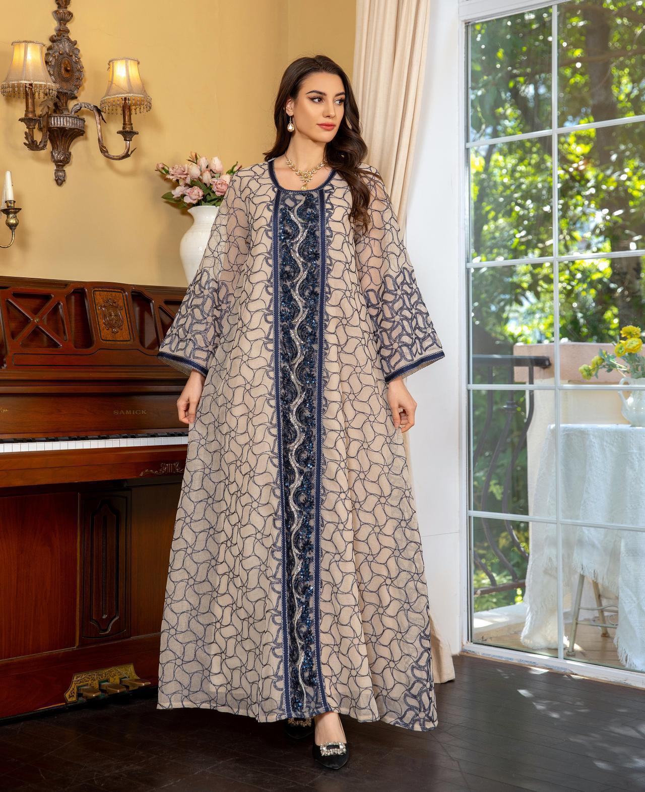 Women Muslim Abaya Maxi Dress Evening Kaftan Long Robe Floral Printed Arab Gown - Picture 242 of 406