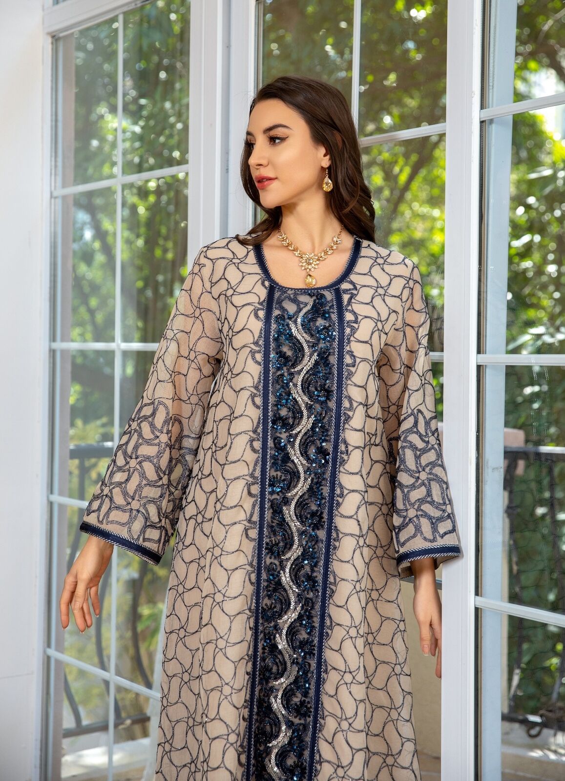 Women Muslim Abaya Maxi Dress Evening Kaftan Long Robe Floral Printed Arab Gown - Picture 243 of 406