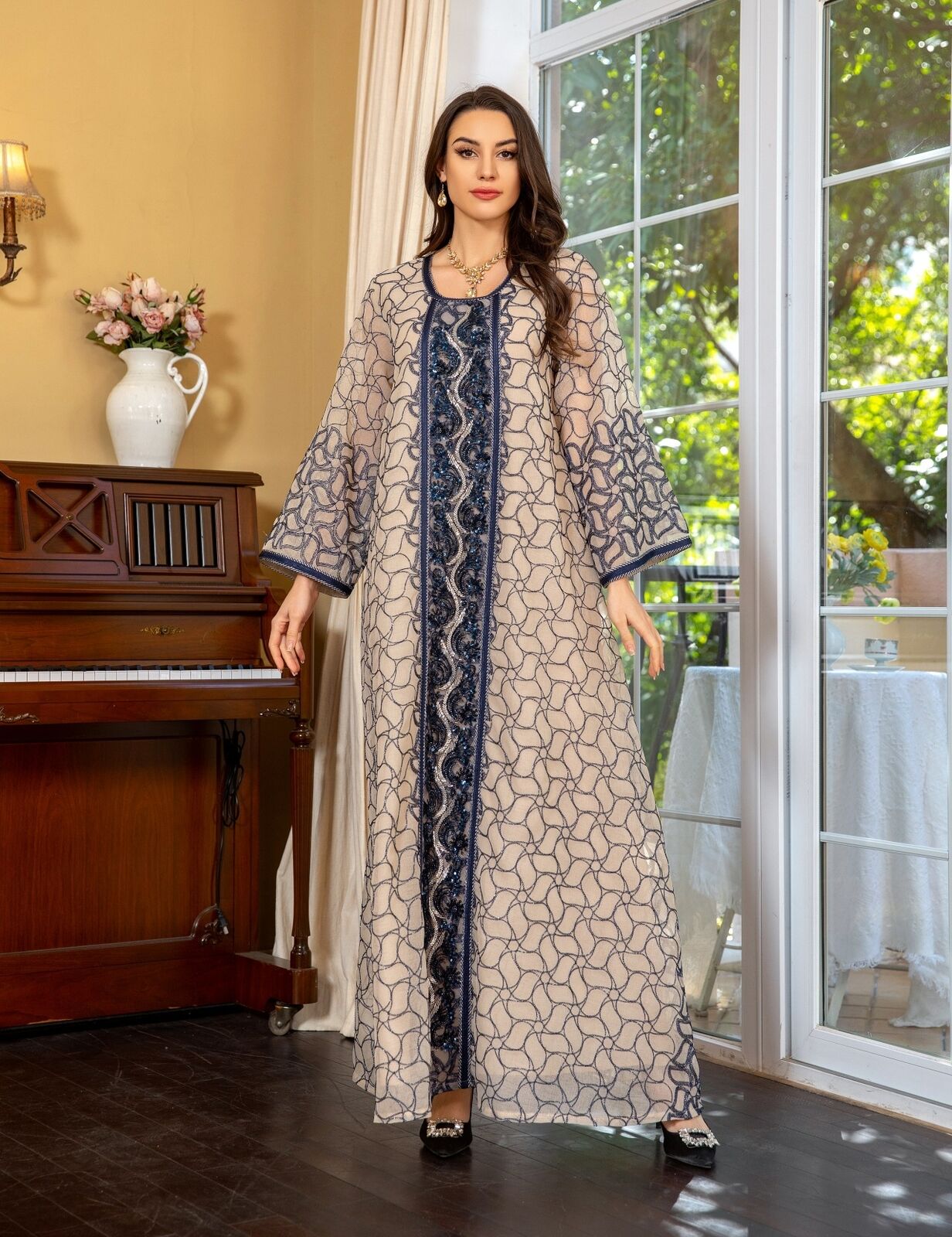 Women Muslim Abaya Maxi Dress Evening Kaftan Long Robe Floral Printed Arab Gown - Picture 245 of 406