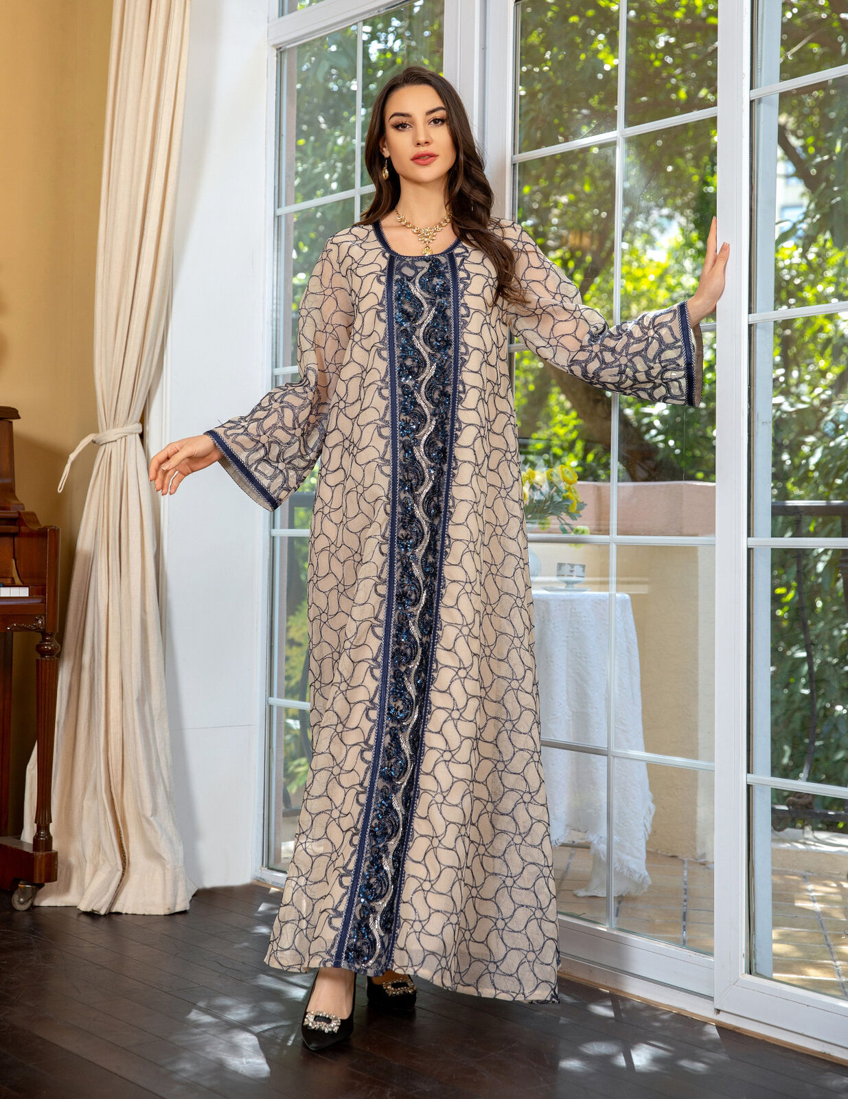 Women Muslim Abaya Maxi Dress Evening Kaftan Long Robe Floral Printed Arab Gown - Picture 246 of 406