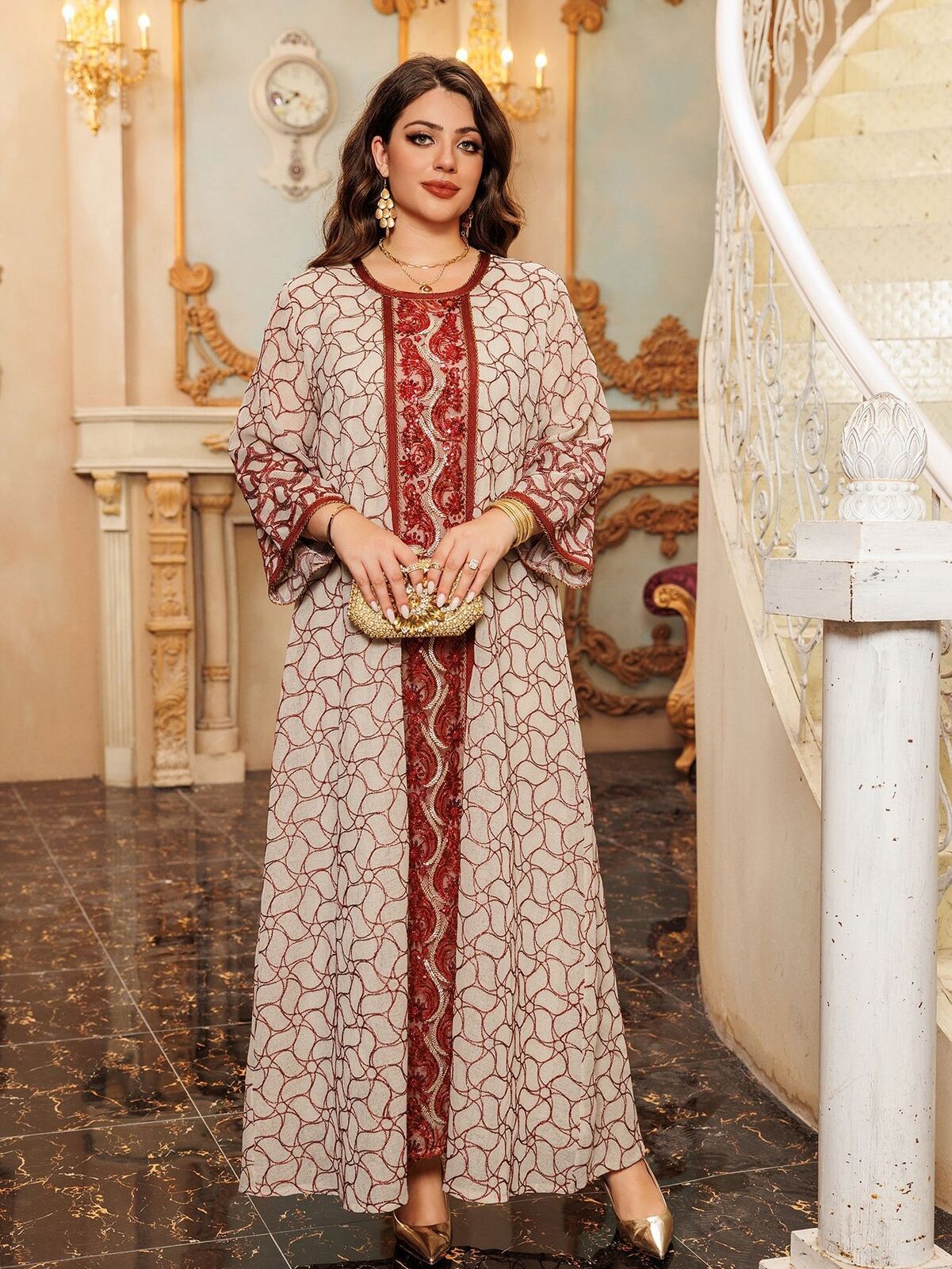 Women Muslim Abaya Maxi Dress Evening Kaftan Long Robe Floral Printed Arab Gown - Picture 257 of 406