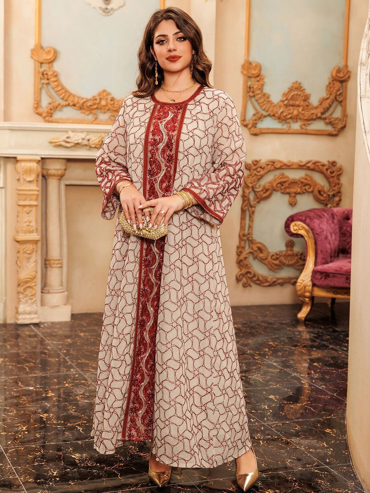 Women Muslim Abaya Maxi Dress Evening Kaftan Long Robe Floral Printed Arab Gown - Picture 259 of 406