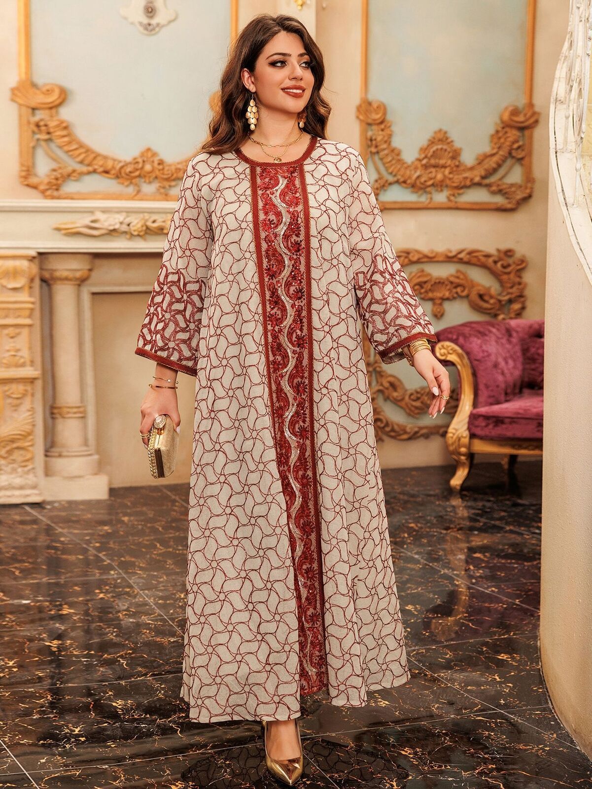 Women Muslim Abaya Maxi Dress Evening Kaftan Long Robe Floral Printed Arab Gown - Picture 260 of 406