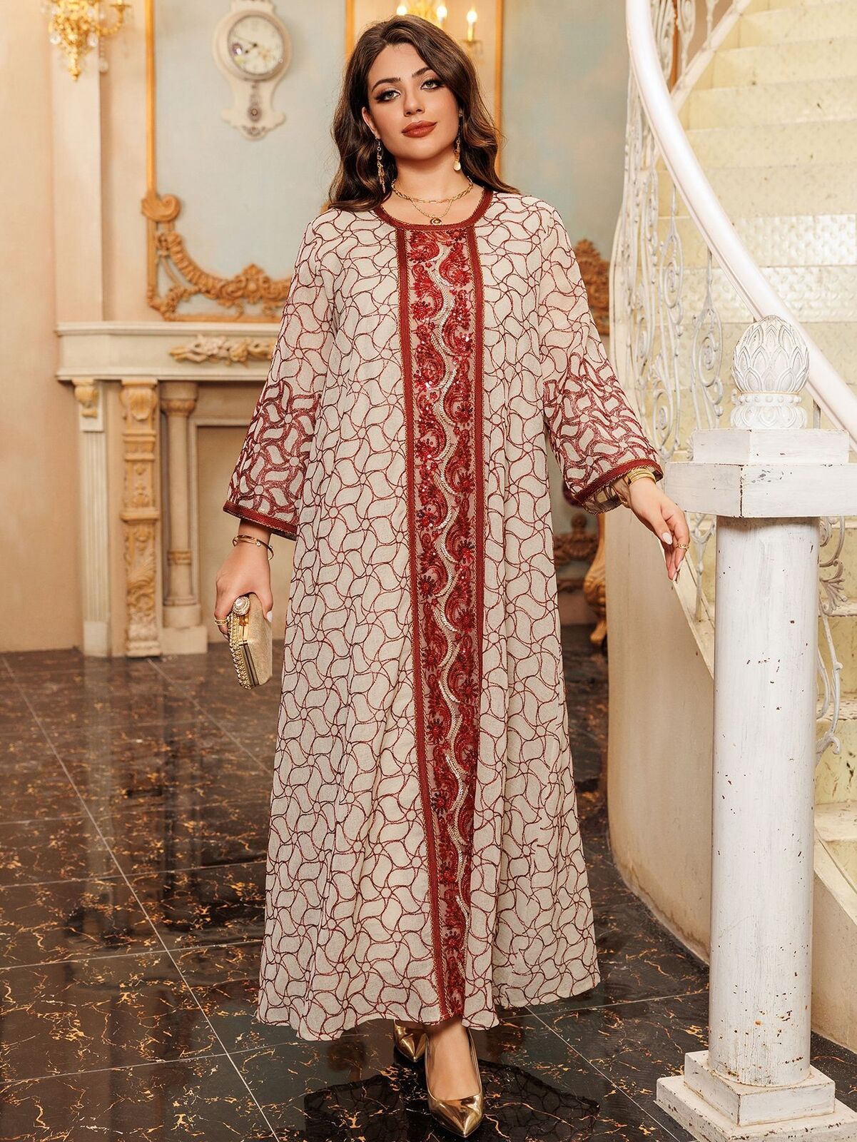 Women Muslim Abaya Maxi Dress Evening Kaftan Long Robe Floral Printed Arab Gown - Picture 262 of 406