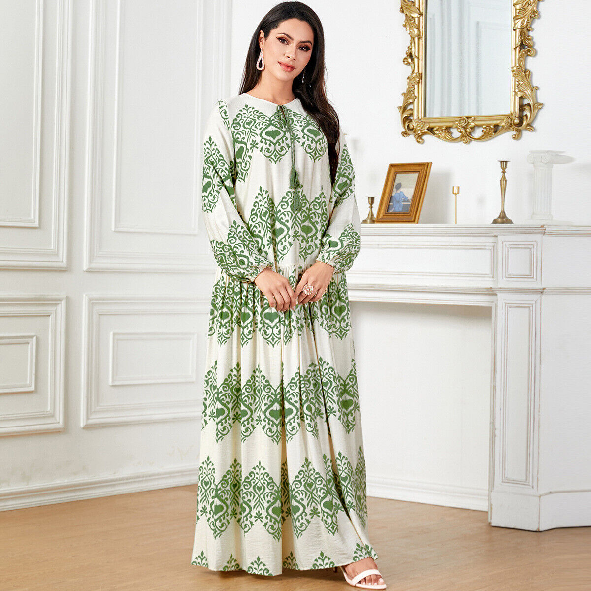 Women Muslim Abaya Maxi Dress Evening Kaftan Long Robe Floral Printed Arab Gown - Picture 265 of 406