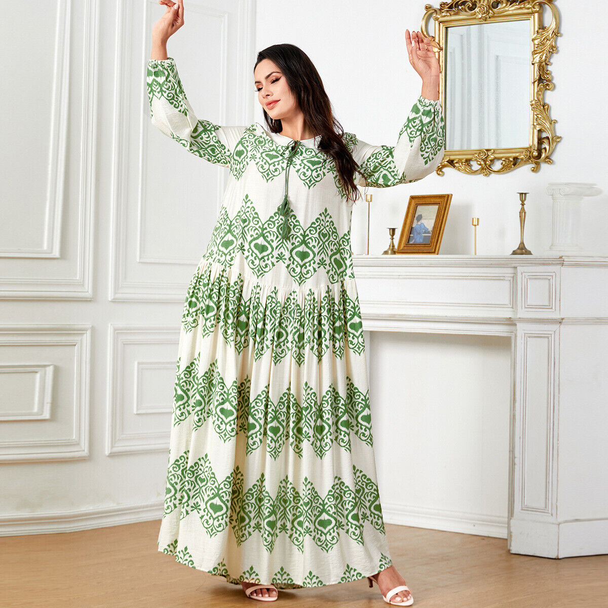Women Muslim Abaya Maxi Dress Evening Kaftan Long Robe Floral Printed Arab Gown - Picture 266 of 406