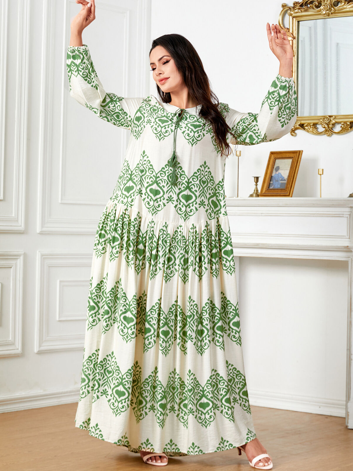 Women Muslim Abaya Maxi Dress Evening Kaftan Long Robe Floral Printed Arab Gown - Picture 267 of 406