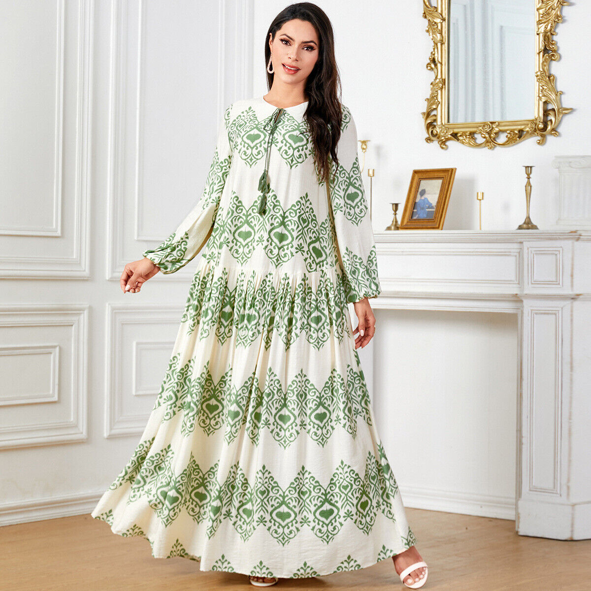 Women Muslim Abaya Maxi Dress Evening Kaftan Long Robe Floral Printed Arab Gown - Picture 268 of 406